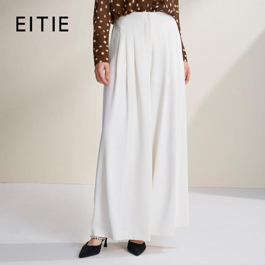 EITIE爱特爱高腰显瘦通勤大气垂坠阔腿裤裙白色休闲裤2026春新款A2605115 商品图1