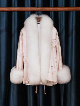 盛唐牡丹盛奢系列 | 粉凤仙手推绣真丝皮草棉外套