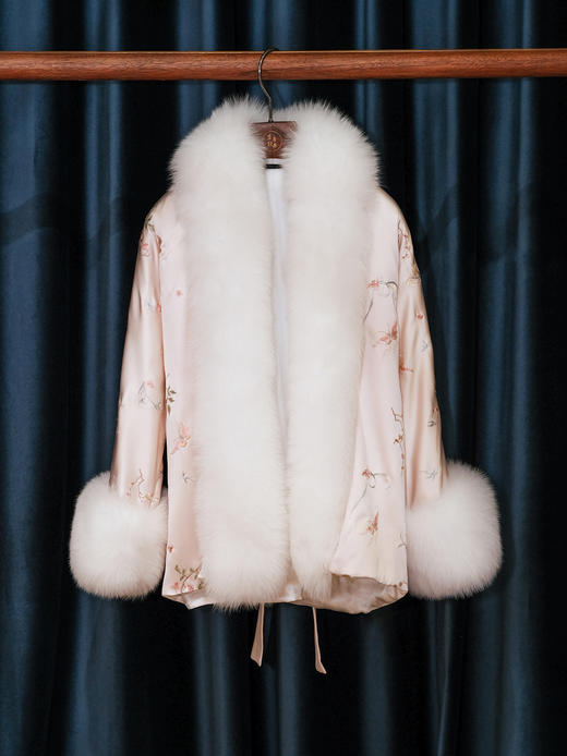 盛唐牡丹盛奢系列 | 粉凤仙手推绣真丝皮草棉外套 商品图0