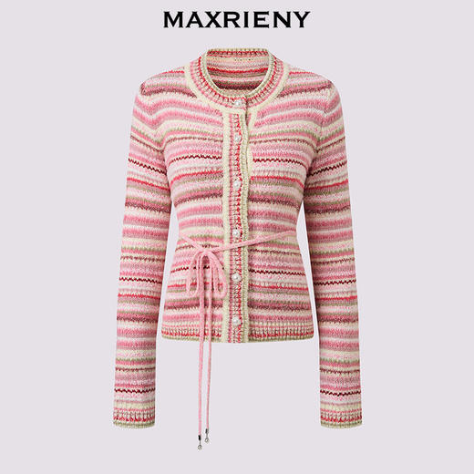 天虹发货：MAXRIENY欧若风穿搭条纹毛针织衫25冬款费尔岛风针织长袖上衣女(货号:MS86SW521) 商品图4
