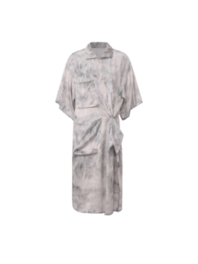 【积雪草地】品牌定染印花立裁捏褶桑蚕丝连衣裙