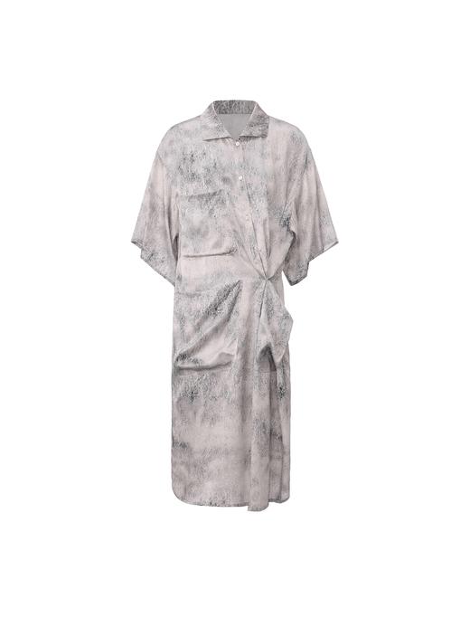 【积雪草地】品牌定染印花立裁捏褶桑蚕丝连衣裙 商品图0