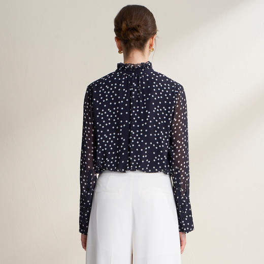 EITIE爱特爱法式复古波点花边立领优雅百搭雪纺衫上衣2026春新款A2609103 商品图4