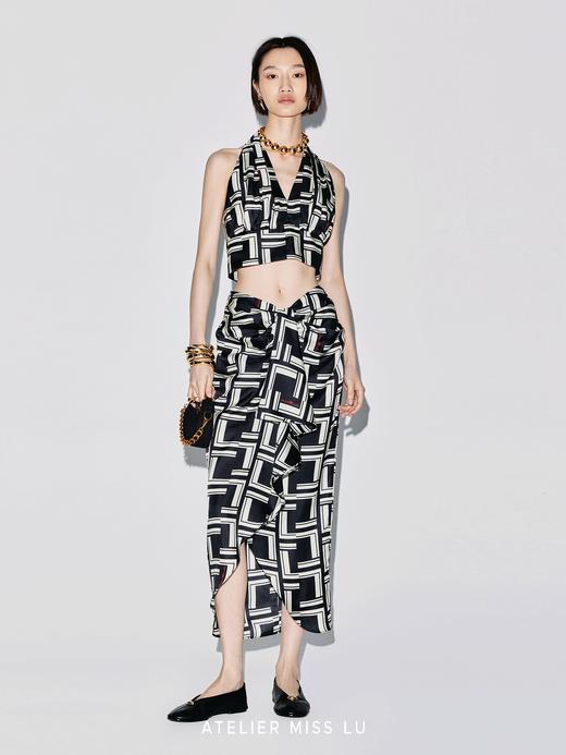 【尼斯微风】不规则立裁品牌定制字母印花桑蚕丝半裙 商品图1