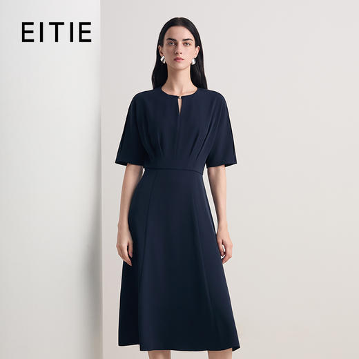 EITIE爱特爱2026春季新款简约水滴领温柔优雅收腰显瘦深蓝色连衣裙8507229 商品图0