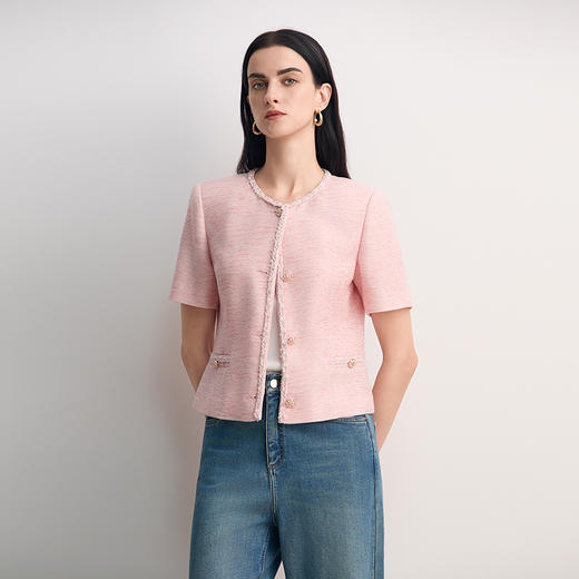 EITIE爱特爱法式温柔百搭小香风圆领短袖外套2026春季新款8503212 商品图2