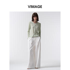VIMAGE纬漫纪休闲不规则斜门襟显瘦薄荷绿针织上衣2026春季新款V2513207