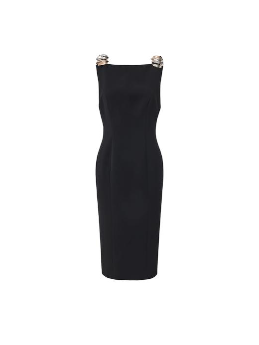 【夜色贝语】贝壳样式金属装饰露背修身连衣裙 商品图0