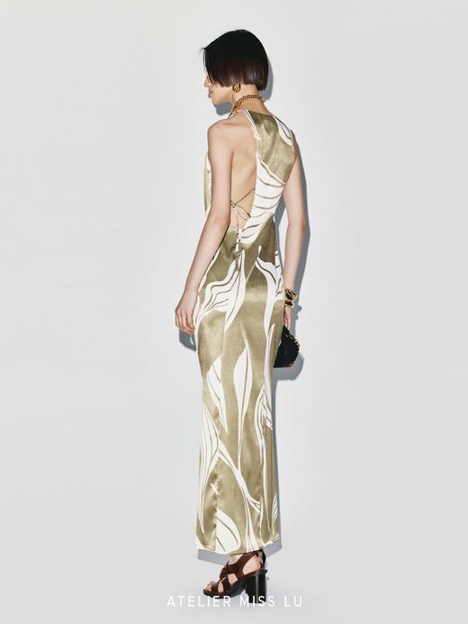 【缪斯神谕】品牌定染印花侧系带设计削肩修身连衣裙 商品图4