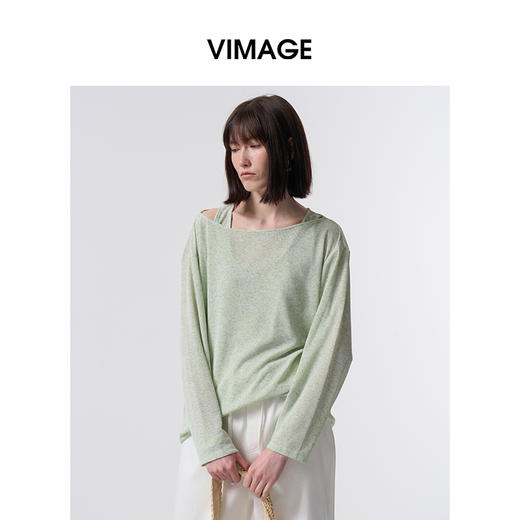 VIMAGE纬漫纪早春薄荷绿慵懒休闲减龄宽松两件套上衣2026春季新款V2513206 商品图3