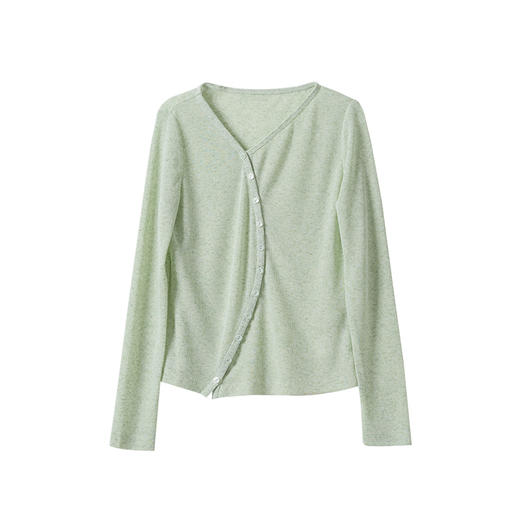 VIMAGE纬漫纪休闲不规则斜门襟显瘦薄荷绿针织上衣2026春季新款V2513207 商品图5