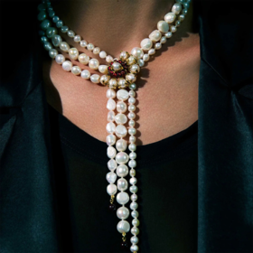 订购6个月到｜Goossens Paris-Perles Baroques-巴洛克珍珠 石榴石 多层 项链［法国设计师］