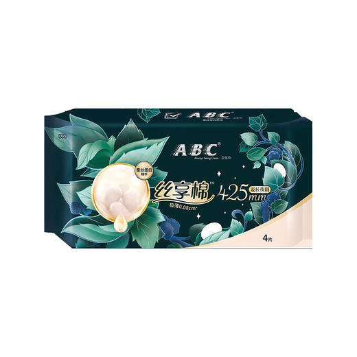 ABC卫生巾425mm*4片丝享棉柔量大夜用超薄女生姨妈透气卫生巾 商品图0