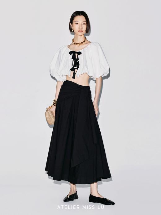 【夜风痕迹】围裹式绑带设计大摆A字中长款半裙 商品图3