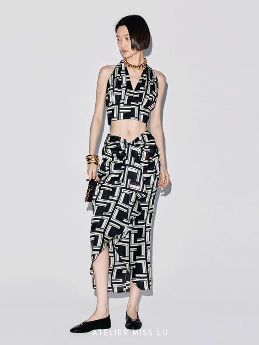 【尼斯微风】不规则立裁品牌定制字母印花桑蚕丝半裙 商品图3