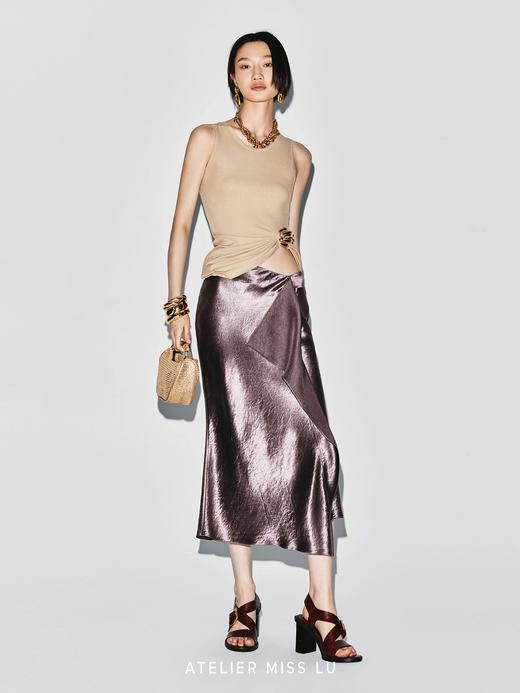 【琥珀紫光】立体裁片拼接不规则微褶醋酸半裙 商品图3