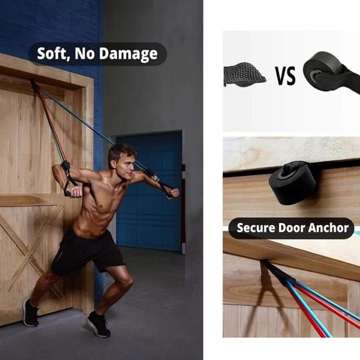 亚马逊热卖 高品质JT-003 5合1家庭健身房锻炼弹力阻力带套装 【含2个泡沫手柄、2个脚踝带、1个固定器和储物袋】 商品图5