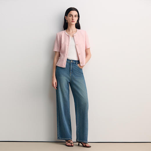 EITIE爱特爱法式温柔百搭小香风圆领短袖外套2026春季新款8503212 商品图1