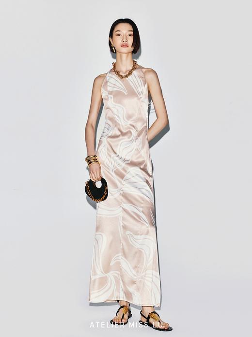 【缪斯圣光】品牌定染印花侧绑带设计削肩修身连衣裙 商品图2