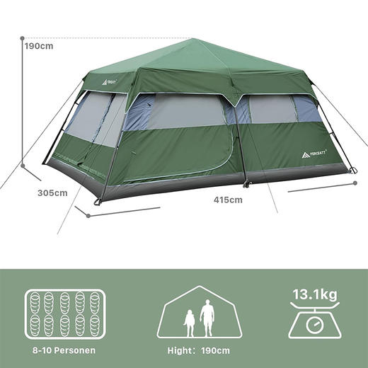 美国 Forceatt 家庭团体帐篷 10人容纳 带8个大网窗的隧道帐篷 2个房间 便携 适合露营和户外徒步 X0033ZLYFF 商品图1