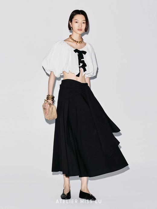 【夜风痕迹】围裹式绑带设计大摆A字中长款半裙 商品图2