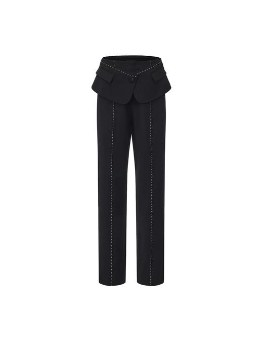 【几何环球】撞色缝线设计腰部裁片拼接直身长裤 商品图0