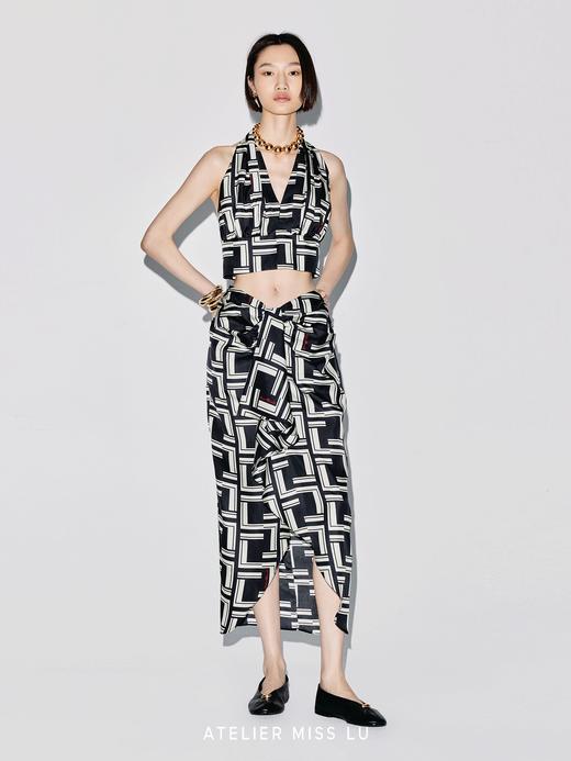 【尼斯微风】不规则立裁品牌定制字母印花桑蚕丝半裙 商品图4