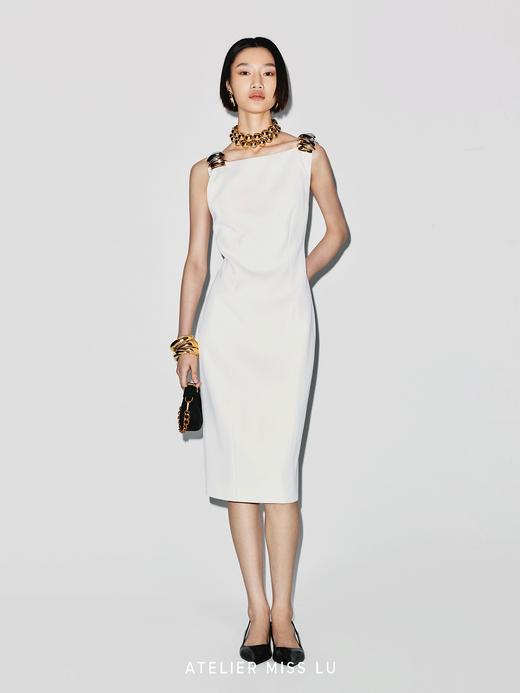 【月光贝语】贝壳样式金属装饰露背修身连衣裙 商品图1