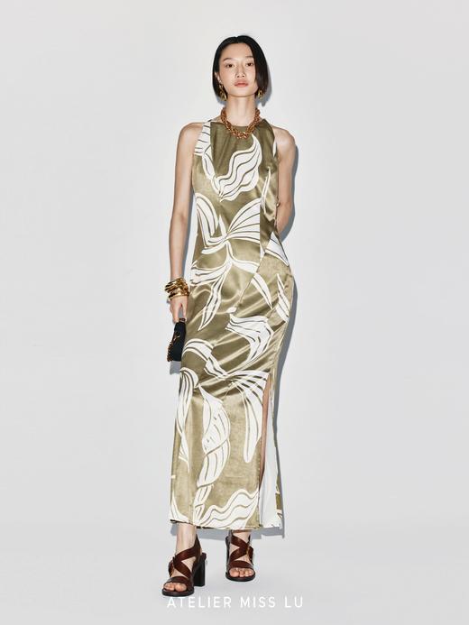 【缪斯神谕】品牌定染印花侧系带设计削肩修身连衣裙 商品图2