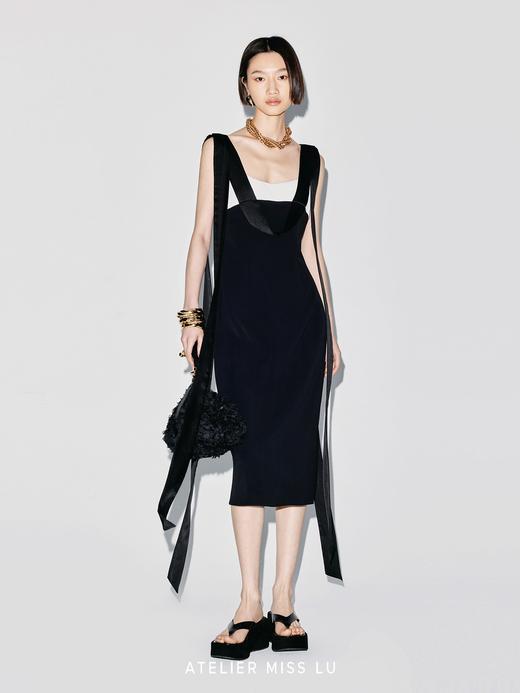 【玛丽假期】撞色拼接设计飘带连衣裙 商品图1