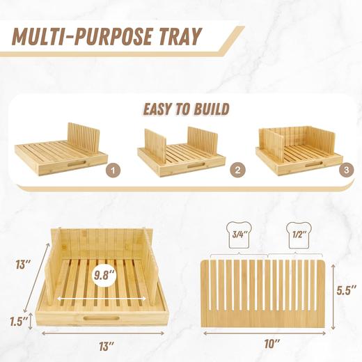 美国 KENOMAZA 竹制面包切片器 可调节尺寸 带碎屑托盘和防滑垫 商品图5