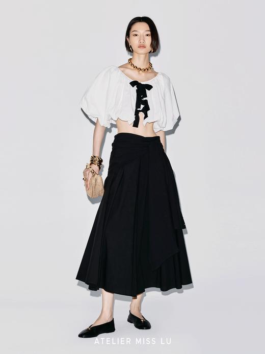 【夜风痕迹】围裹式绑带设计大摆A字中长款半裙 商品图4