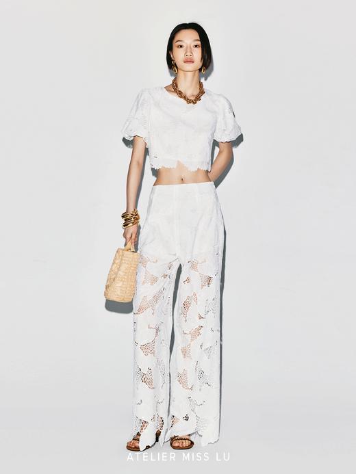 【光之剪影】光影镂空蕾丝不规则下摆宽松长裤 商品图3