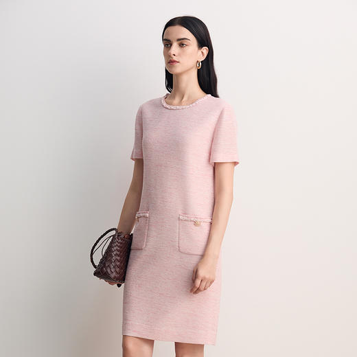 EITIE爱特爱温柔圆领直筒小香风钉珠连衣裙2026春季新款8577214 商品图3