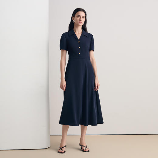 EITIE爱特爱气质通勤纯色简约收腰显瘦衬衫式连衣裙2026春季新款8507228 商品图1
