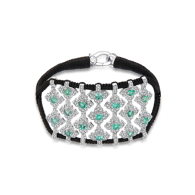 订购12周到｜Van Den Abeele-Brasilia-黑色 编织 纤维 莫桑钻 祖母绿 手链［法国设计师］