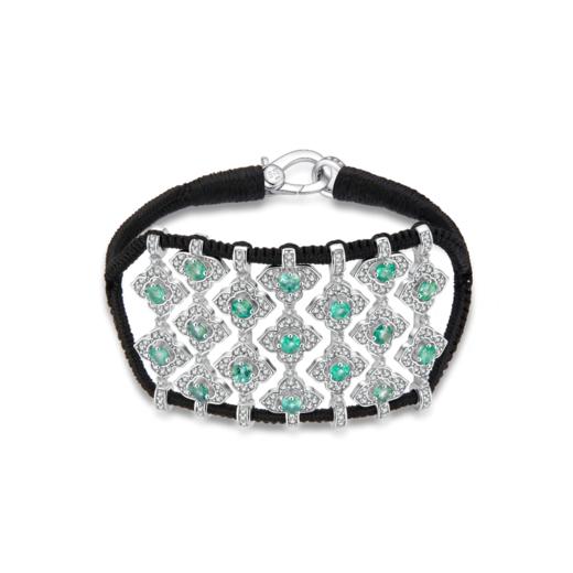 订购12周到｜Van Den Abeele-Brasilia-黑色 编织 纤维 莫桑钻 祖母绿 手链［法国设计师］ 商品图0