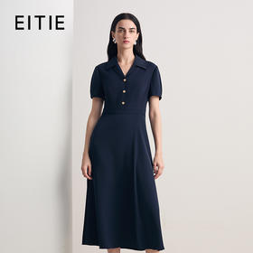 EITIE爱特爱气质通勤纯色简约收腰显瘦衬衫式连衣裙2026春季新款8507228
