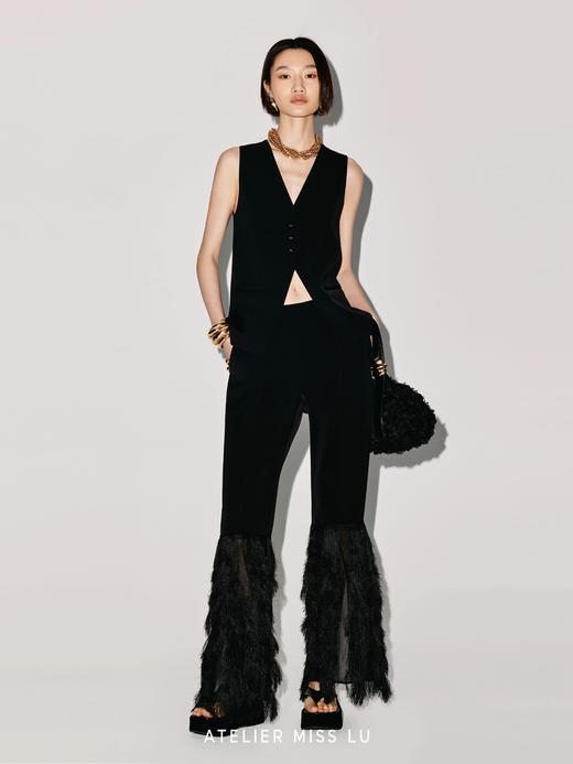 【夜莺舞步】多层流苏拼接设计开衩喇叭长裤 商品图4