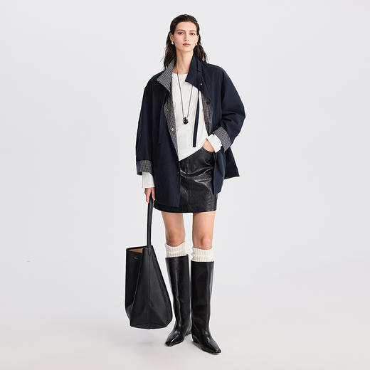 初棉格纹拼接中长款风衣 | 正反两穿设计、时尚百搭、挺括有型【HZ】 商品图4