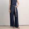 EITIE爱特爱时尚高腰系带深蓝色直筒阔腿通勤长裤2026春新款8505215 商品缩略图2