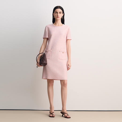 EITIE爱特爱温柔圆领直筒小香风钉珠连衣裙2026春季新款8577214 商品图1