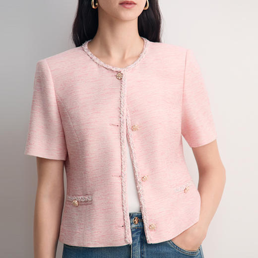 EITIE爱特爱法式温柔百搭小香风圆领短袖外套2026春季新款8503212 商品图5