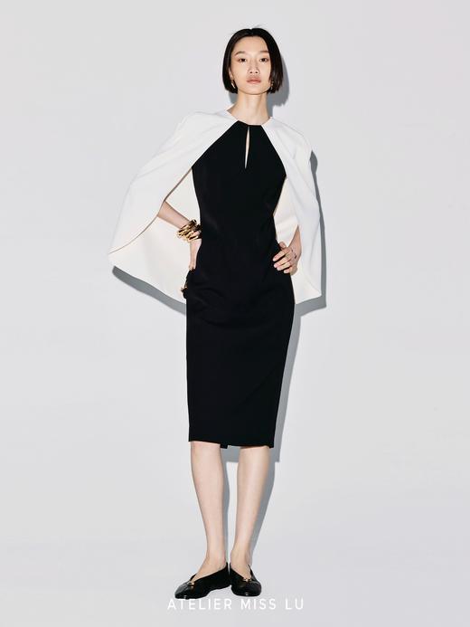 【维纳斯晚宴】撞色斗篷拼接设计修身连衣裙 商品图1