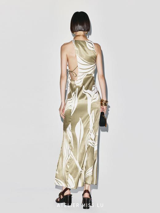 【缪斯神谕】品牌定染印花侧系带设计削肩修身连衣裙 商品图3