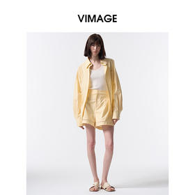 VIMAGE纬漫纪休闲纯棉翻领百搭基础宽松长袖衬衫上衣2026春季新款V2509201