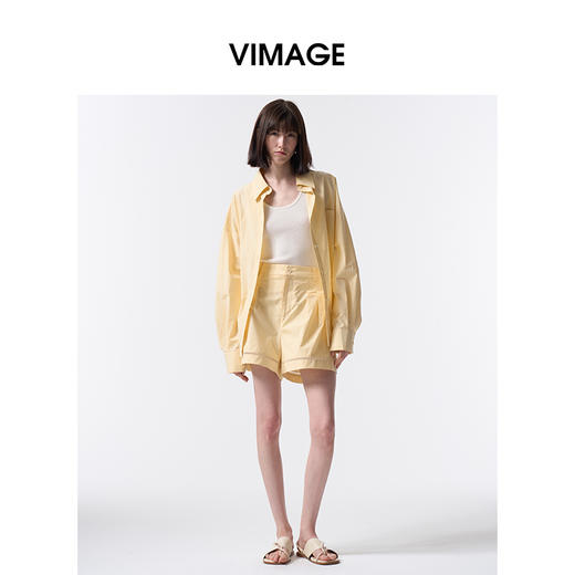 VIMAGE纬漫纪休闲纯棉翻领百搭基础宽松长袖衬衫上衣2026春季新款V2509201 商品图0