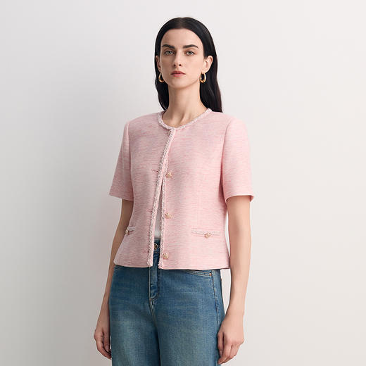 EITIE爱特爱法式温柔百搭小香风圆领短袖外套2026春季新款8503212 商品图3