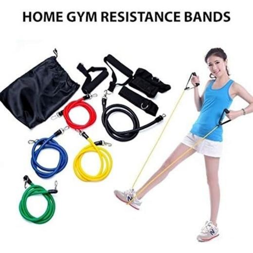 亚马逊热卖 高品质JT-003 5合1家庭健身房锻炼弹力阻力带套装 【含2个泡沫手柄、2个脚踝带、1个固定器和储物袋】 商品图0