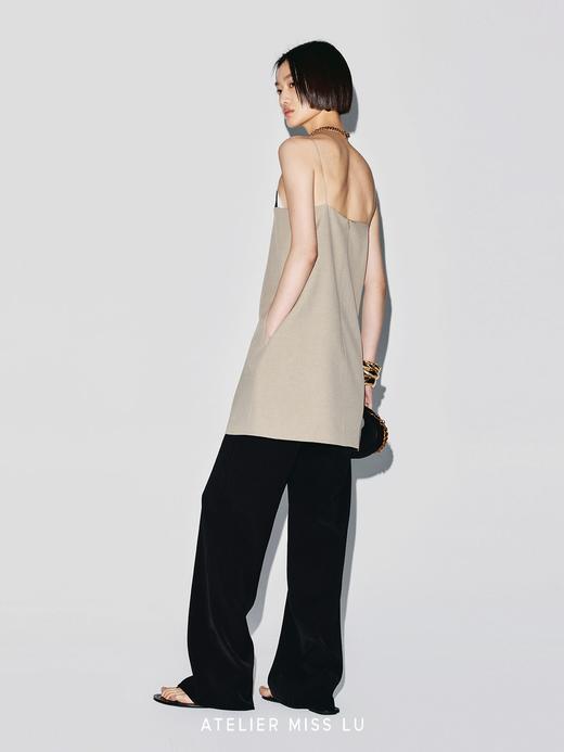 【蒙德里安游戏】几何PU皮拼接设计A字吊带连衣裙 商品图4